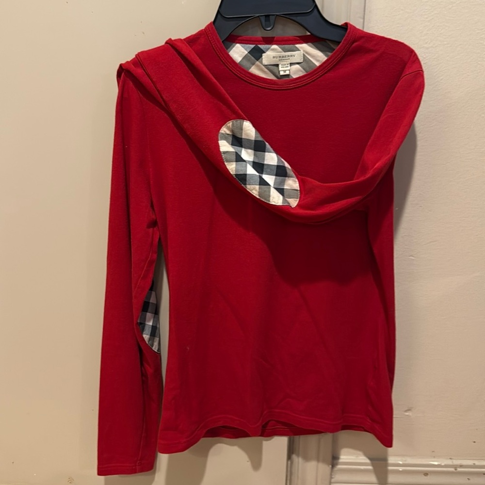 Burberry London red plaid elbow patch shirt